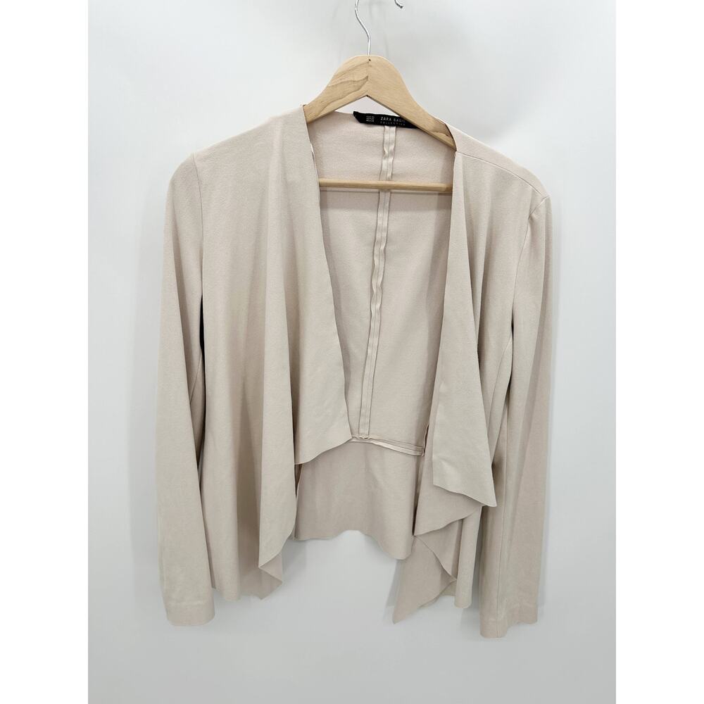 Zara Cream Faux Suede Open Front Lightweight Draped Jacket Womens XS HH8